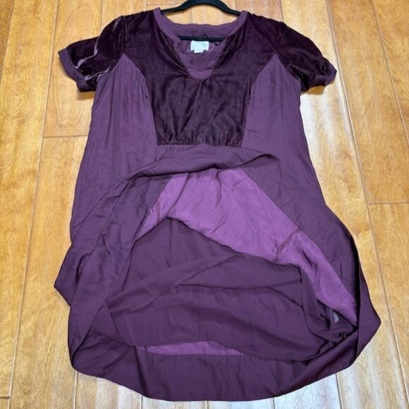 Maeve Anthropologie Ingrid Velvet Mini Dress Tunic Size L Burgundy Whimsigoth - Picture 7 of 10
